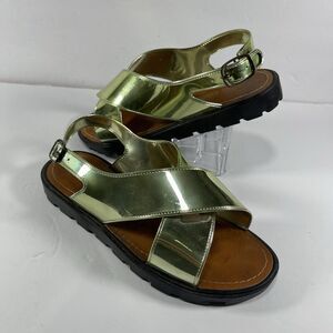 Electric Karma Metallic Gold Criss-Cross Slingback Sandals - Women's Size 9